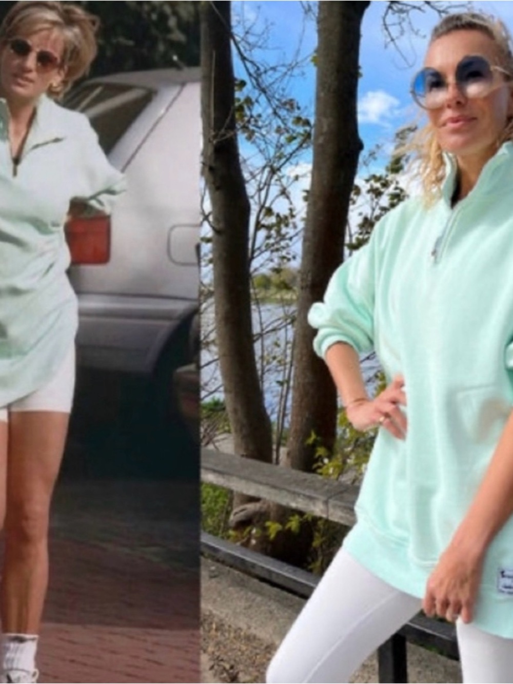 Sloppy Joe Diana Zip Neck Mint Green Quarter-Zip Pullover Sweatshirt